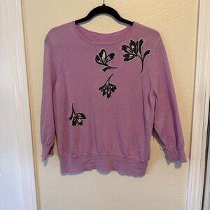 St. John 100% Wool Lightweight Pink Floral 3/4 Sleeve Sweater Sz S